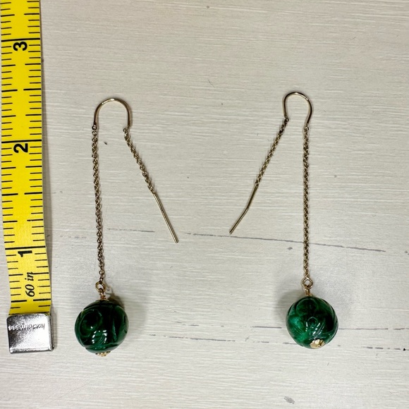 Jade 14K Gold Dangle Drop Threader Earrings - Picture 3 of 3